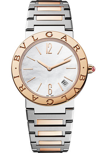 Bvlgari Bvlgari Bvlgari Lady Watch - 33 mm Stainless Steel Case - Rose Gold Bezel - White Mother-Of-Pearl Dial - Steel And Gold Bracelet