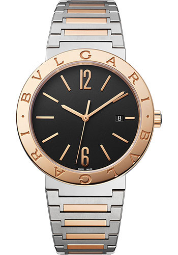 Bvlgari Bvlgari Bvlgari Solotempo Watch - 41 mm Stainless Steel Case - Rose Gold Bezel - Brown Dial - Steel And Gold Bracelet