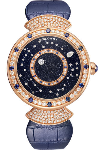 Bvlgari Divas' Dream Watch - 37 mm Rose Gold Case - With Its Blue Aventurine Dial - Dark Blue Alligator Strap