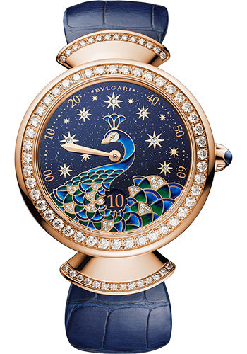 Bvlgari Divas’ Dream Watch - 37 mm Rose Gold Case - Aventurine Dial - Blue Alligator Strap