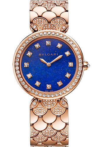 Bvlgari Divas’ Dream Watch - 33 mm Rose Gold Diamond Case - Lapis Lazuli Dial - Diamond Bracelet