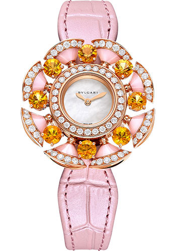 Bvlgari Divas’ Dream Watch - 33 mm Rose Gold Case - Mother-Of-Pearl Dial - Pink Alligator Strap