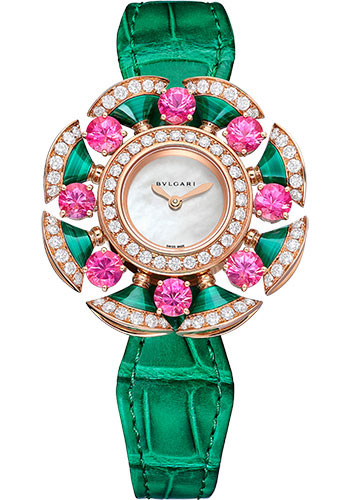 Bvlgari Divas’ Dream Watch - 33 mm Rose Gold Case - Mother-Of-Pearl Dial - Green Alligator Strap