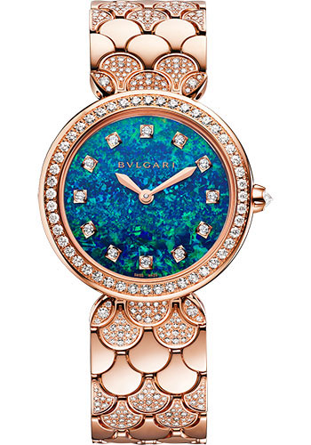 Bvlgari Divas’ Dream Watch - 33 mm Rose Gold Diamond Case - Black Opal Dial - Diamond Bracelet