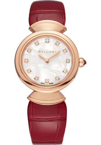 Bvlgari Divas' Dream Watch - 30 mm Rose Gold Case - White Acetate Dial - Red Alligator Strap