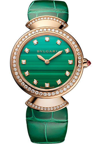 Bvlgari Divas’ Dream Watch - 30 mm Rose Gold Case - Malachite Dial - Green Alligator Strap