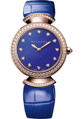 Bvlgari Divas’ Dream Watch - 30 mm Rose Gold Case - Diamond Bezel - Lapis Lazuli Dial - Blue Alligator Strap