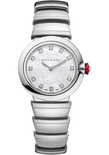 Bvlgari Lvcea Watch - 28 mm Stainless Steel Case - White Mother-Of-Pearl Diamond Dial - Steel Bracelet