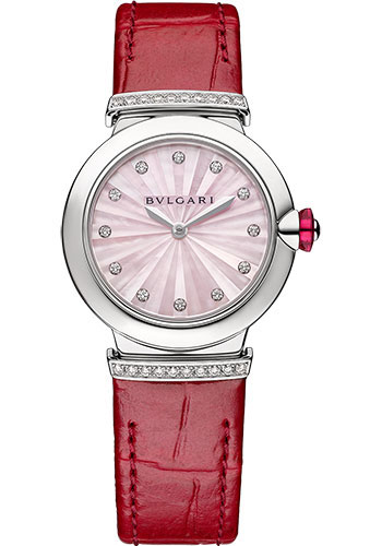 Bvlgari Lvcea Watch - 28 mm Stainless Steel Case - Pink Mother-Of-Pearls Dial - Pink Alligator Strap