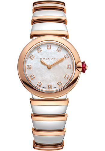Bvlgari Lvcea Watch - 28 mm Rose Gold And Steel Case - White Mother-Of-Pearl Dial - Steel And Gold Bracelet