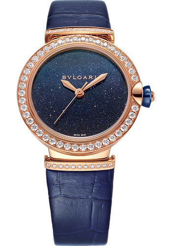 Bvlgari Lvcea Watch - 33 mm Rose Gold Case - Blue Aventurine Dial - Blue Alligator Strap