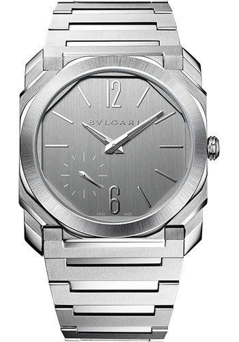 Bvlgari Octo Finissimo Watch - 40 mm Satin- Stainless Steel Case - Silvered Vertical-Brushed Dial - Steel Bracelet