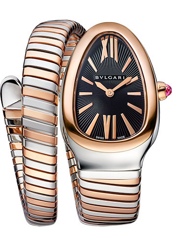 Bvlgari Serpenti Tubogas Watch - 35 mm Rose Gold And Steel Case - Black Dial - Tubogas Single Spiral Steel And Gold Bracelet