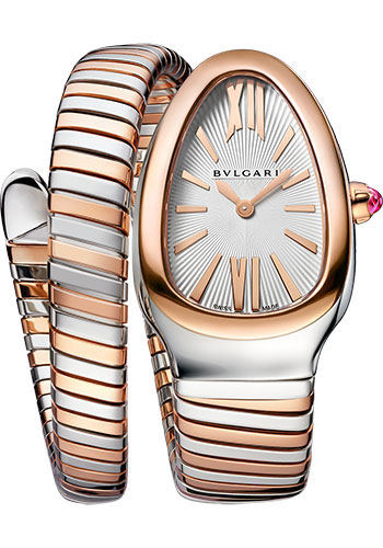 Bvlgari Serpenti Watch - 35 mm Stainless Steel Case - White Dial - Tubogas Single-Spiral Steel And Gold Bracelet