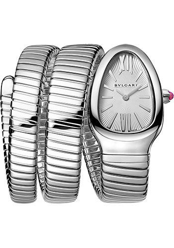 Bvlgari Serpenti Tubogas Watch - 35 mm Stainless Steel Case - Silver Dial - Tubogas Double Spiral Steel Bracelet