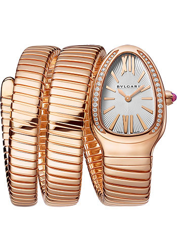 Bvlgari Serpenti Tubogas Watch - 35 mm Rose Gold Case - Silver Dial - Tubogas Double Spiral Rose Gold Bracelet