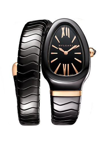 Bvlgari Serpenti Spiga Watch - 35 mm Black Ceramic Case - Black Dial - Spiga Single Spiral Steel And Ceramic Bracelet