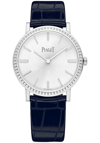 Piaget Altiplano Watch - White Gold Diamond Case - Silvered Dial - Blue Strap Novelty