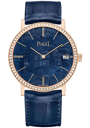 Piaget Altiplano Watch - Rose Gold Diamond Case - Blue Meteorite Dial - Blue Strap Novelty Limited Series
