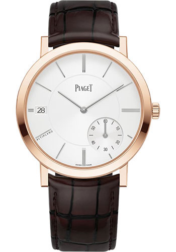 Piaget Altiplano Watch - Rose Gold Case - Silvered Dial - Brown Strap