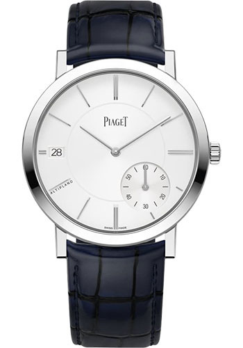 Piaget Altiplano Watch - White Gold Case - Silvered Dial - Blue Strap
