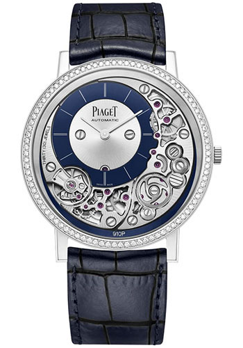 Piaget Altiplano Ultimate Automatic Watch - White Gold Diamond Case - Skeleton Dial - Blue Strap