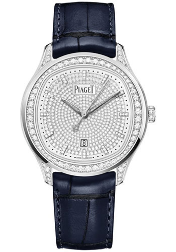 Piaget Polo Date High Jewelry Watch - White Gold Diamond Case - Iconic Cushion-Shaped Dial - Blue Strap