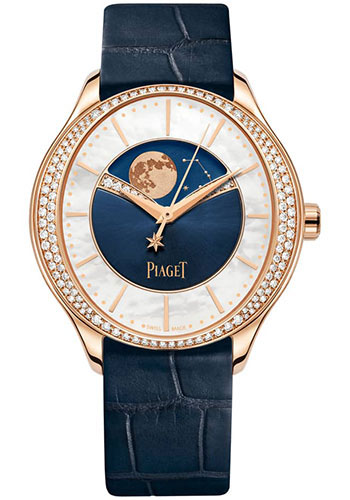 Piaget Limelight Stella Watch - Rose Gold Diamond Case - Gem-Set Dial - Blue Strap Novelty