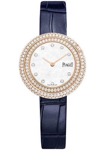 Piaget Possession Watch - Rose Gold Diamond Case - White Dial - Blue Strap