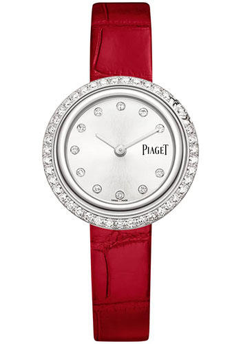 Piaget Possession Watch - White Gold Diamond Case - Silvered Dial - Red Strap