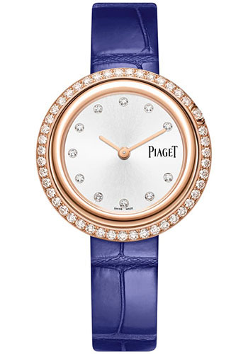 Piaget Possession Watch - Rose Gold Diamond Case - Silvered Dial - Blue Strap