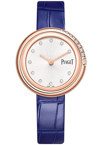 Piaget Possession Watch - Rose Gold Diamond Case - Silvered Dial - Blue Strap Novelty