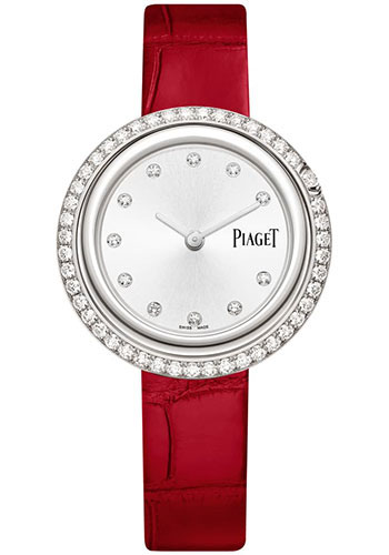 Piaget Possession Watch - White Gold Diamond Case - Silvered Dial - Red Strap