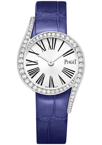 Piaget Limelight Gala Watch - White Gold Diamond Case - Silvered Dial - Blue Strap