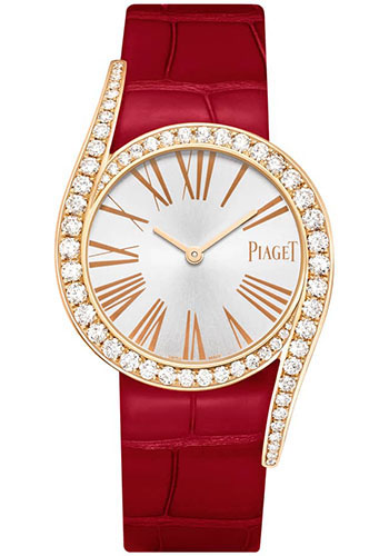 Piaget Limelight Gala Watch - Rose Gold Case - Silvered Dial - Red Strap