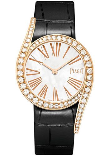 Piaget Limelight Gala Watch - Rose Gold Case - White Dial - Black Strap