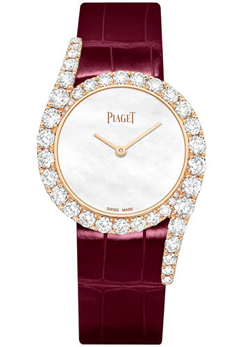 Piaget Limelight Gala Watch - Rose Gold Diamond Case - White Dial - Burgundy Strap