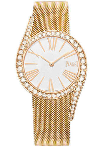 Piaget Limelight Gala Watch - Rose Gold Diamond Case - Silvered Dial - Gold Bracelet