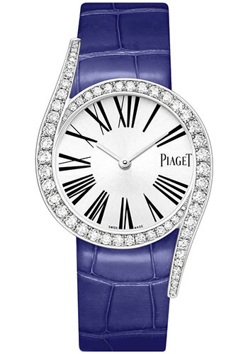 Piaget Limelight Gala Watch - White Gold Diamond Case - Silvered Dial - Blue Strap