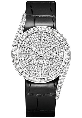 Piaget Limelight Gala Watch - White Gold Diamond Case - Diamond-Paved Dial - Black Strap