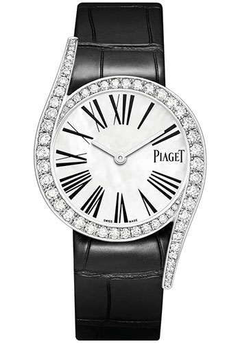Piaget Limelight Gala Watch - White Gold Diamond Case - White Dial - Black Strap