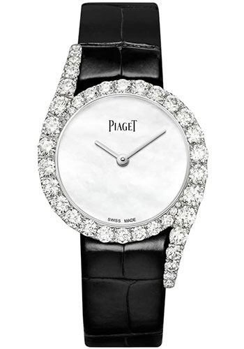 Piaget Limelight Gala Watch - White Gold Diamond Case - White Dial - Black Strap Novelty