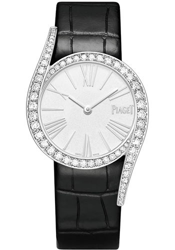 Piaget Limelight Gala Watch - White Gold Diamond Case - Silvered Dial - Black Strap