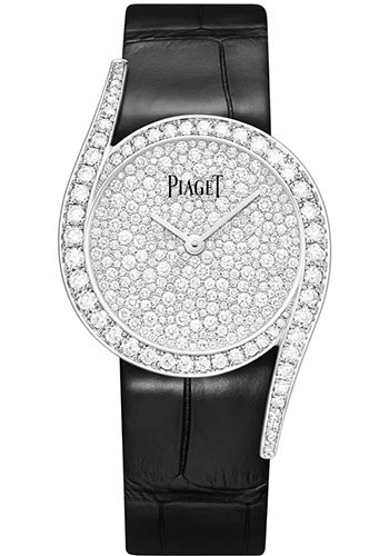 Piaget Limelight Gala Watch - White Gold Diamond Case - Snow-Set Dial - Black Strap