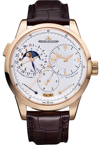 Jaeger-LeCoultre Duomètre Chronographe Watch - 42 mm Pink Gold Case - Silvered Dial - Brown Leather Strap