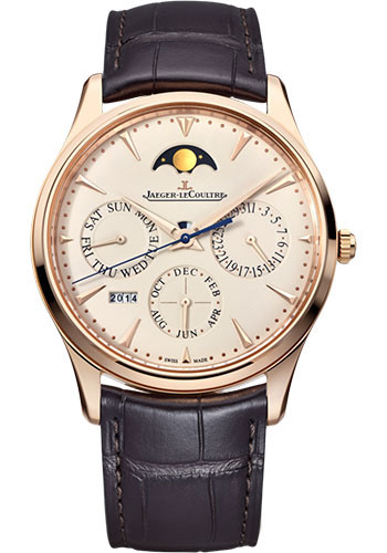 Jaeger-LeCoultre Master Ultra Thin Perpetual Watch - 39 mm Thick Pink Gold Case - Eggshell Beige Dial - Brown Alligator Strap