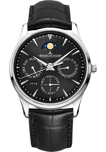 Jaeger-LeCoultre Master Ultra Thin Perpetual Watch - 39 mm Stainless Steel Case - Black Dial - Black Leather Strap