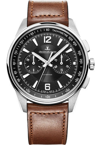 Jaeger-LeCoultre Polaris Chronograph Watch - 42 mm Stainless Steel Case - Black Dial - Brown Leather Strap