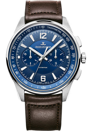 Jaeger-LeCoultre Polaris Chronograph Watch - 42 mm Stainless Steel Case - Blue Dial - Brown Leather Strap