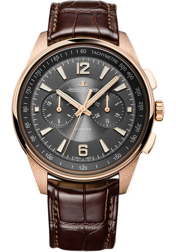 Jaeger-LeCoultre Polaris Chronograph Watch - 42 mm Pink Gold Case - Gray Dial - Brown Leather Strap